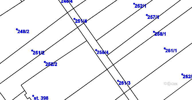 Parcela st. 258/4 v KÚ Komňa, Katastrální mapa