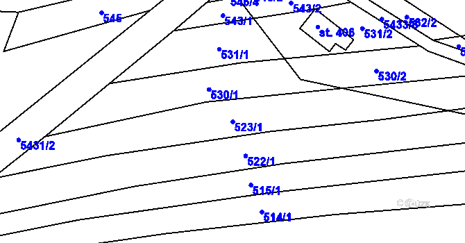Parcela st. 523/1 v KÚ Komňa, Katastrální mapa