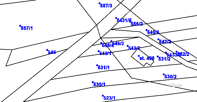Parcela st. 543/1 v KÚ Komňa, Katastrální mapa