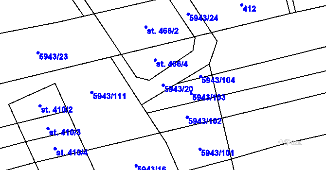 Parcela st. 5943/20 v KÚ Komňa, Katastrální mapa