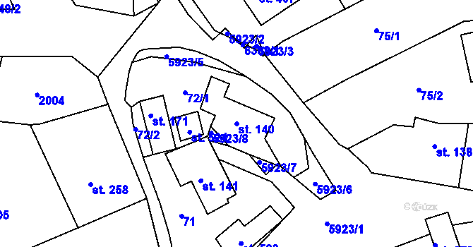 Parcela st. 140 v KÚ Komňa, Katastrální mapa
