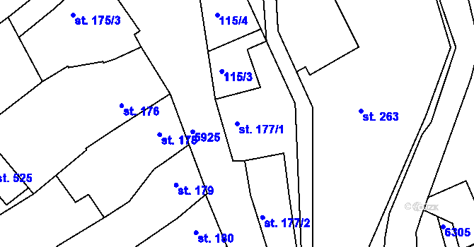 Parcela st. 177/1 v KÚ Komňa, Katastrální mapa