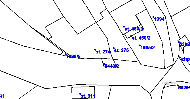 Parcela st. 274 v KÚ Komňa, Katastrální mapa