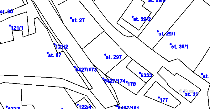 Parcela st. 297 v KÚ Komňa, Katastrální mapa