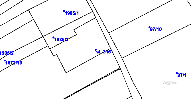 Parcela st. 316 v KÚ Komňa, Katastrální mapa