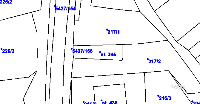 Parcela st. 345 v KÚ Komňa, Katastrální mapa