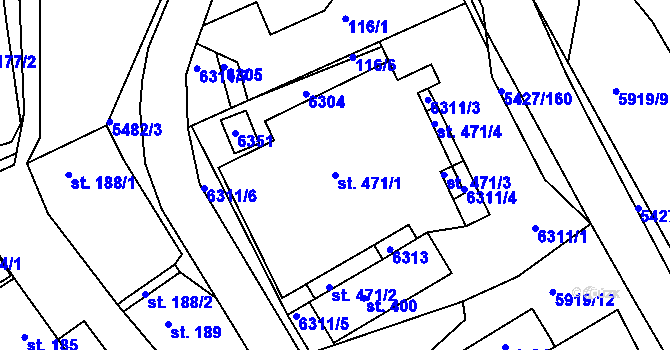 Parcela st. 471/1 v KÚ Komňa, Katastrální mapa