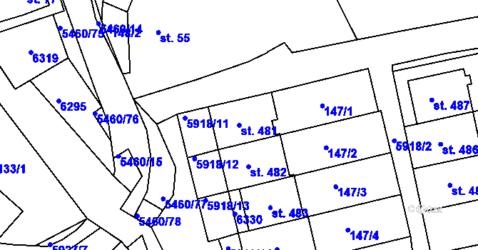 Parcela st. 481 v KÚ Komňa, Katastrální mapa