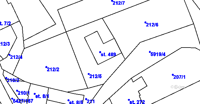 Parcela st. 489 v KÚ Komňa, Katastrální mapa