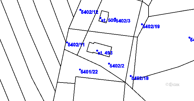 Parcela st. 493 v KÚ Komňa, Katastrální mapa