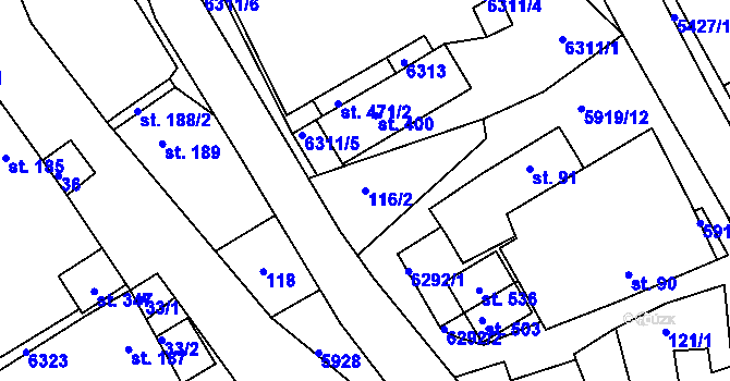 Parcela st. 116/2 v KÚ Komňa, Katastrální mapa