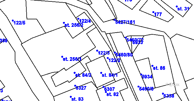 Parcela st. 122/3 v KÚ Komňa, Katastrální mapa