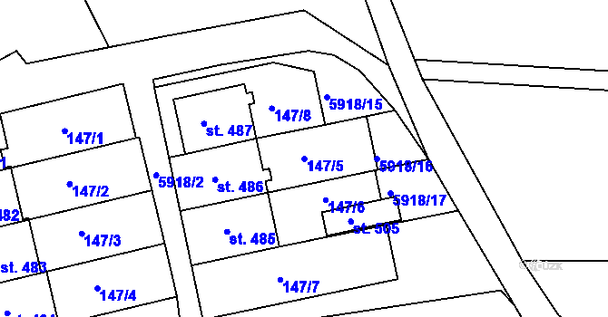 Parcela st. 147/5 v KÚ Komňa, Katastrální mapa