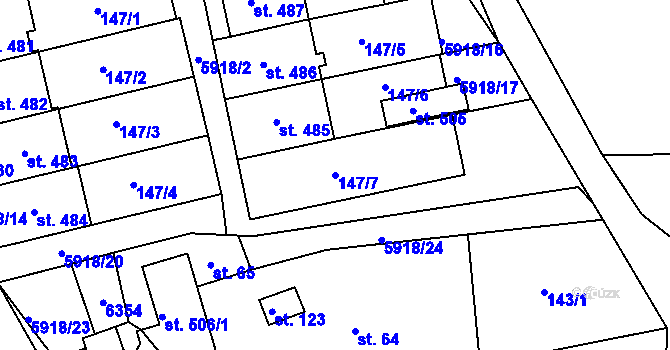 Parcela st. 147/7 v KÚ Komňa, Katastrální mapa