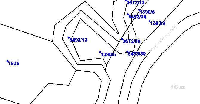 Parcela st. 1390/5 v KÚ Komňa, Katastrální mapa