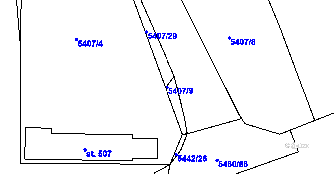 Parcela st. 5407/9 v KÚ Komňa, Katastrální mapa