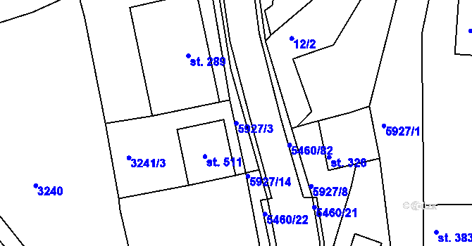 Parcela st. 5927/3 v KÚ Komňa, Katastrální mapa