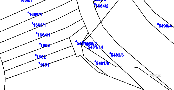 Parcela st. 5481/14 v KÚ Komňa, Katastrální mapa