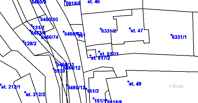 Parcela st. 517/1 v KÚ Komňa, Katastrální mapa