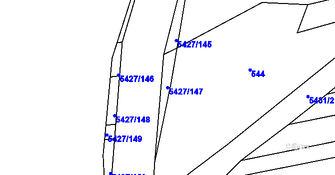 Parcela st. 5427/147 v KÚ Komňa, Katastrální mapa
