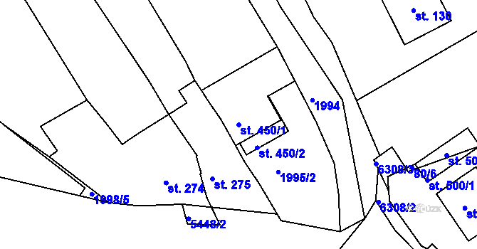 Parcela st. 450/1 v KÚ Komňa, Katastrální mapa