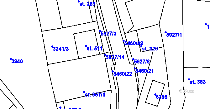 Parcela st. 5927/14 v KÚ Komňa, Katastrální mapa