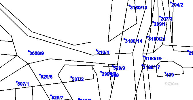 Parcela st. 210/4 v KÚ Komorní Lhotka, Katastrální mapa