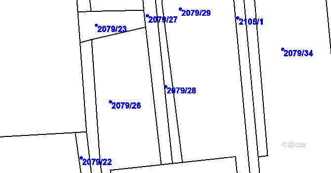 Parcela st. 2079/28 v KÚ Komorní Lhotka, Katastrální mapa