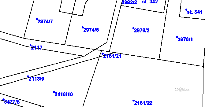 Parcela st. 2161/21 v KÚ Komorní Lhotka, Katastrální mapa