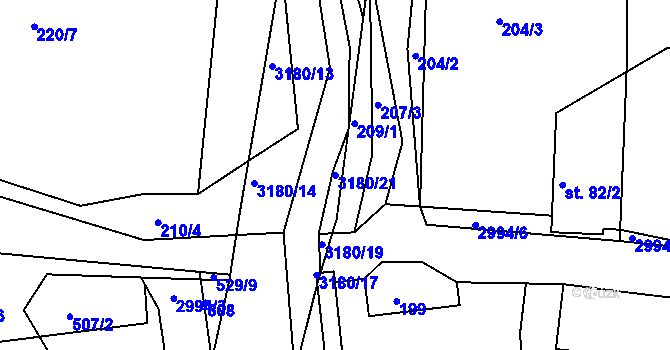 Parcela st. 3180/21 v KÚ Komorní Lhotka, Katastrální mapa