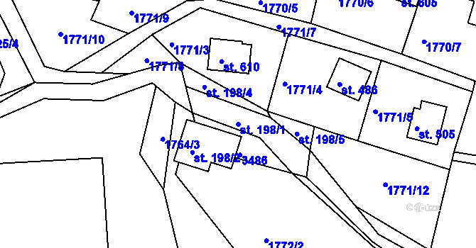 Parcela st. 198/1 v KÚ Komorní Lhotka, Katastrální mapa
