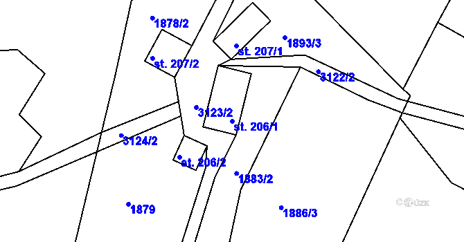 Parcela st. 206/1 v KÚ Komorní Lhotka, Katastrální mapa