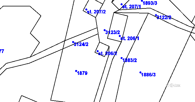 Parcela st. 206/2 v KÚ Komorní Lhotka, Katastrální mapa