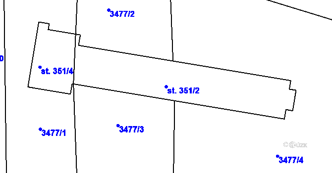 Parcela st. 351/2 v KÚ Komorní Lhotka, Katastrální mapa