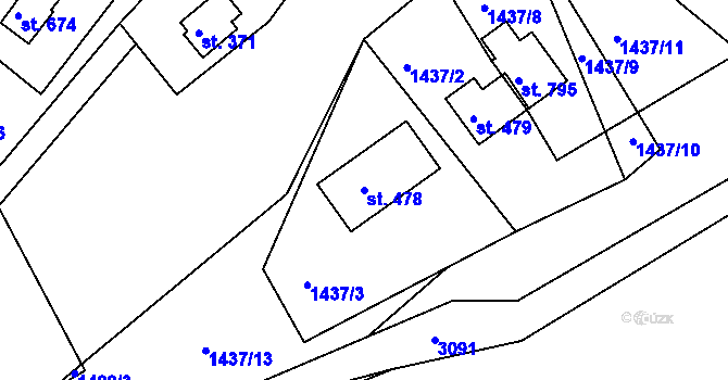Parcela st. 478 v KÚ Komorní Lhotka, Katastrální mapa