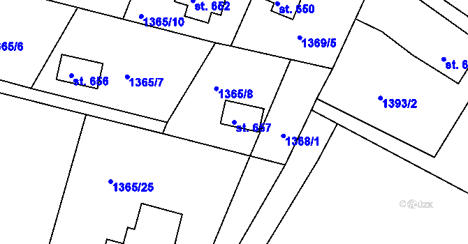 Parcela st. 657 v KÚ Komorní Lhotka, Katastrální mapa