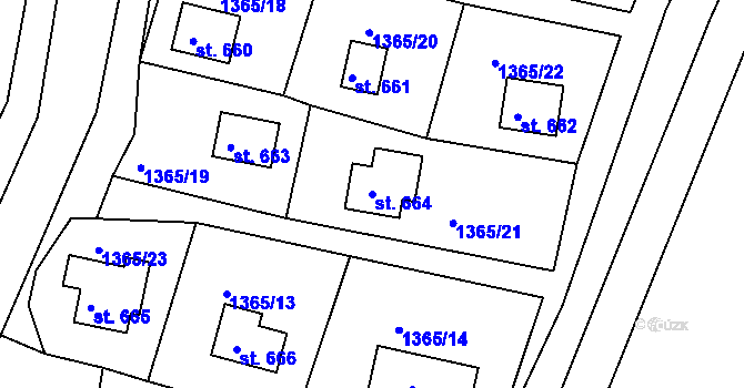 Parcela st. 664 v KÚ Komorní Lhotka, Katastrální mapa