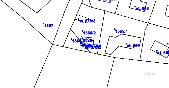 Parcela st. 670/1 v KÚ Komorní Lhotka, Katastrální mapa
