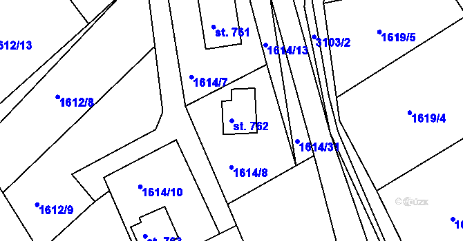 Parcela st. 762 v KÚ Komorní Lhotka, Katastrální mapa