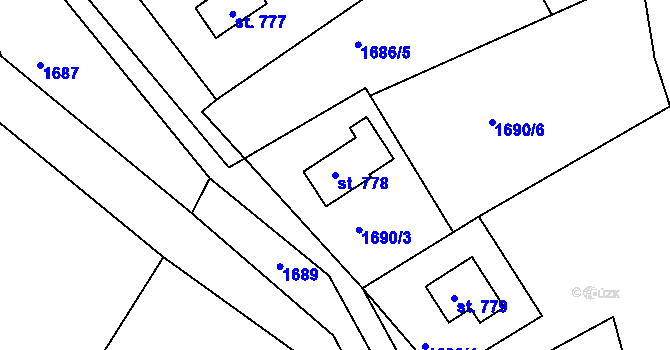 Parcela st. 778 v KÚ Komorní Lhotka, Katastrální mapa