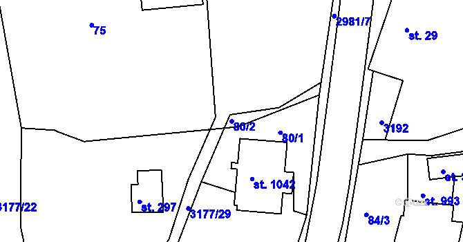 Parcela st. 80/2 v KÚ Komorní Lhotka, Katastrální mapa