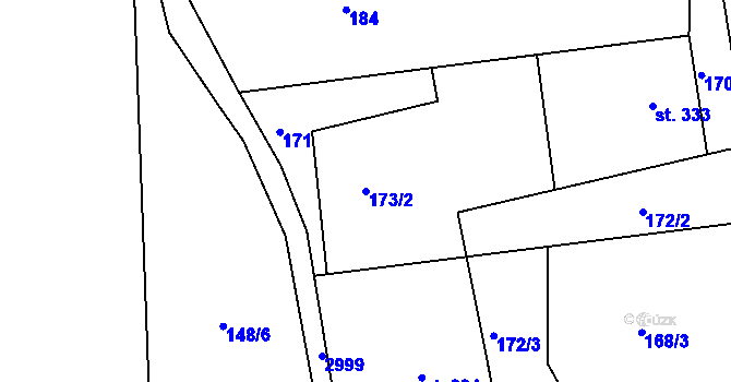 Parcela st. 173/2 v KÚ Komorní Lhotka, Katastrální mapa