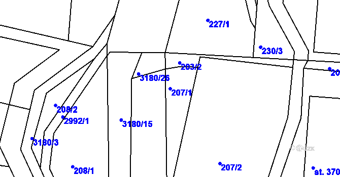 Parcela st. 207/1 v KÚ Komorní Lhotka, Katastrální mapa