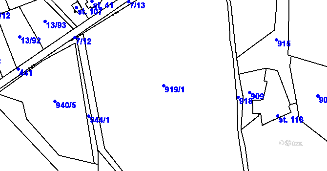 Parcela st. 919/1 v KÚ Komorní Lhotka, Katastrální mapa