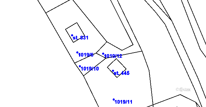 Parcela st. 1019/12 v KÚ Komorní Lhotka, Katastrální mapa