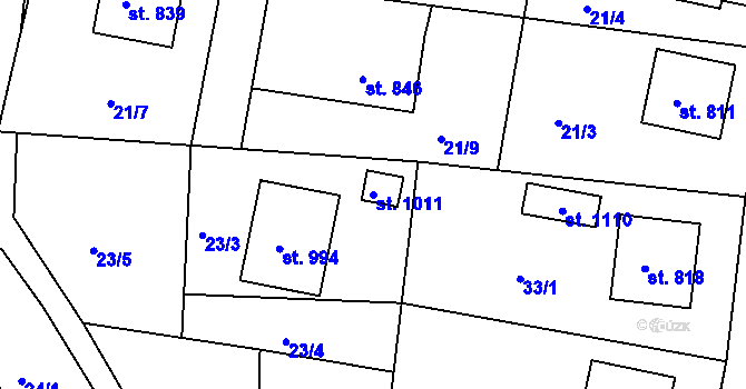 Parcela st. 1011 v KÚ Komorní Lhotka, Katastrální mapa