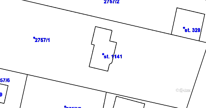 Parcela st. 1141 v KÚ Komorní Lhotka, Katastrální mapa