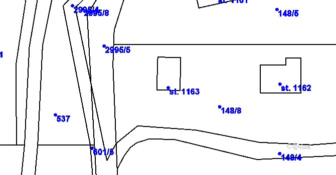 Parcela st. 1163 v KÚ Komorní Lhotka, Katastrální mapa