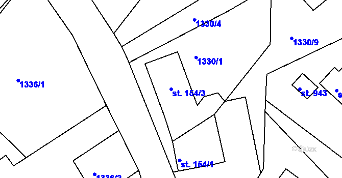 Parcela st. 154/3 v KÚ Komorní Lhotka, Katastrální mapa
