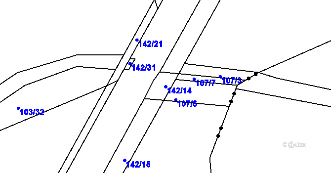 Parcela st. 142/14 v KÚ Komorno, Katastrální mapa